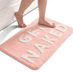 QJHOMO Rosa und Weiß Badezimmerteppich niedlich Badematte rutschfest Waschbar Badteppich Spaßig Badvorleger Weiche Mikrofaser Duschvorleger Absorbierende Badezimmer Teppich 50 x 80 cm 50 x 80 cm (Rechteckig) Rosa