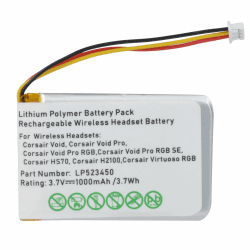Hisewen 3.7V 523450 1000mAh Akku Ersatz für Corsair Void, Corsair Void Pro RGB, Corsair Void Pro RGB SE, H2100 Wireless Headset.