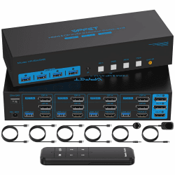 CMSTEDCD 8K60Hz 2 Displayport +HDMI KVM Switch 4 PC 3 Monitore USB 3.0 DP 1.4 +HDMI 2.1 4 Ports KVM-Switches für 4 PC Teilen 3 Monitore und 4 USB 3.0-Geräte mit Remote Control und 4 USB Cable 8K HDMI+DP 4 PC 3 Monitor