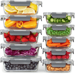 Aufbewahrungsbox Glas Lebensmittel - [10er Pack] Lunchboxen für Gesunde Mahlzeiten mit Luftdichten Deckeln - Luftdichte Vorratsdosen, Brotdosen BPA-frei Auslaufsicher (10 Deckel & 10 Behälter)