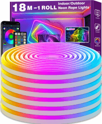 LETIANPAI 18m Neon Led Strip,Flexible Neon LED Streifen,Control with App/Remote,Multiple Modes,IP65 Outdoor RGB Neon Lights Waterproof,Music Sync Gaming Led Neon Strip Lights for Bedroom Indoor 18M-neon strip