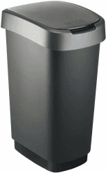 Rotho Twist Mülleimer 50l mit Deckel, als Schwing oder Klappdeckel nutzbar, Kunststoff (PP) BPA-frei, schwarz/silber, 50l (40.1 x 29.8 x 60.2 cm) Silber/Anthrazit