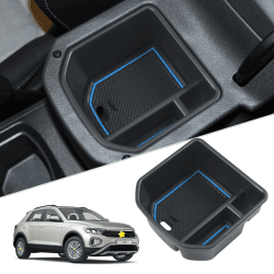 SKTU Aufbewahrungsbox kompatibel mit VW T-ROC 2018-2023 2024 Handschuhfach Armlehne Multifunktions-Aufbewahrungsbox für Mittelkonsolen, Aufbewahrungsbox mit Anti-Rutsch-Auflage (Blau)