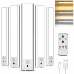 Unterbauleuchte Küche LED, 5 Stück Schrankbeleuchtung mit Fernsteuerung, 3 Farbtemperaturen Schranklicht mit Bewegungsmelder, Batteriebetrieben Nachtlicht für Kleiderschrank/Vitrine/Küche/Treppe 5 Stück 20.5CM