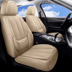 Coverado Vordersitzbezüge Auto 2 Stück, wasserdichte Autositzschoner aus Nappa-Leder, Universal Fit für die Meisten Limousinen SUV Pick-up Truck,Beige Beige S-Vorderes Paar