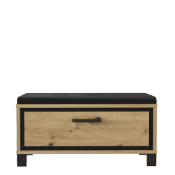 FORTE TRONDHEIM Bank mit 1 Schublade und gepolstertem Sitz, Holzwerkstoff, Artisan Eiche / Schwarzeiche, 89.1 x 44.7 x 41.5 cm Artisan Eiche Kombiniert mit Schwarz Eiche 89,1 x 44,7 x 41,5 cm Bank mit 1 Schublade und gepolstertem Sitz Single