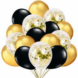 Silvester Deko 2025 – 50 Luftballons Gold Schwarz mit Gold Konfetti Ballons für Party Feier Dekoration für Neujahr, Geburtstag und Geburtstagsdeko 50 Gold Schwarz