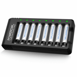 Powerowl Akku Ladegerät mit AAA Akku 1000mah 8 Stück, AA Akkuladegerät 8 Steckplatz Micro-USB Anschluss Universal Batterieladegerät für NI-MH NI-CD AA AAA Wiederaufladbare Batterien Ladegerät+8 AAA