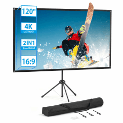 Beamer Leinwand mit Stativ, Tragbar Projektor Leinwand 120 Zoll, 16:9, 4K HD Projektion Leinwand, Leicht und Kompakt, tragen, Ideal für Heimkino, Innen/außen Filme. 265.6 x 149.4 cm (120") 16:9