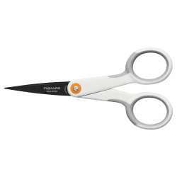 Fiskars Micro-Tip-Schere für klebriges Bastelmaterial, Antihaftbeschichtet, 12,3 cm, Rostfreier Stahl/Kunststoff, Weiß/Orange, 1070025 Mikro-Tip Schere 12 cm