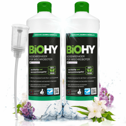 BiOHY Bodenreiniger für alle Wischroboter mit Frühlingsduft (2 x 1 liter) + Dosierer | Schaumarm & Streifenfrei | Reinigungsmittel Konzentrat für alle Böden Frischer Frühlingsduft 1 l (2er Pack)