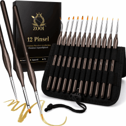 ZOOI 12 Pinsel, Malen nach Zahlen Pinsel, Geschenke Weihnachten, Pinsel Set Premium Detail Acrylfarben, Acryl Pinsel, Aquarellpinsel, Modellbau Pinsel, Watercolor Brush Extra Feine Pinsel Schwarz