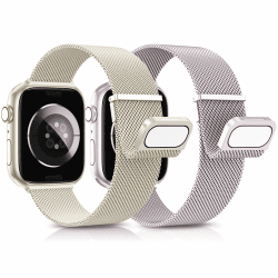 AMSKY 2 Stück Band Kompatibel mit Apple Watch Armband 44mm 40mm 46mm 45mm 42mm 41mm 49mm 38mm, Dual Magnet Edelstahl Metall Kompatibel mit iWatch Armband Se Ultra Series 10 9 8 7 6 5 4 3 2 1 (S10 42mm)+(38mm/40mm/41mm) G-Polarstern/S9 Rosa