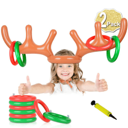 AniSqui 2 Set Aufblasbares Rentiergeweih-Spiel, (2 aufblasbares Geweih, 12-Ring-Rentier-Ringwurf) Aufblasbarer Rentier-Geweihhut mit Ringen, Familien-Weihnachtsparty-Spiele