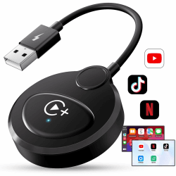 CarPlay Wireless Adapter, Netflix YouTube Tiktok CarPlay Wireless Dongle für iPhone, Wireless Carplay konvertiert Verkabelt zu Drahtlos, Auto Connect Kompatibel mit Autos ab 2016 & iPhone iOS 10+ Schwarz