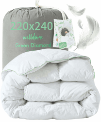 Welldora Komfort Bettdecke 220x240 | 2380g extraweiche Federn & Daunen | Fachärztlich geprüft, Oeko-Tex, Allergiker | RDS Zertifiziert für Tierwohl | Ganzjahres Federbett Daunendecke 220x240 Bauschige Ganzjahresdecke 220 x 240 cm