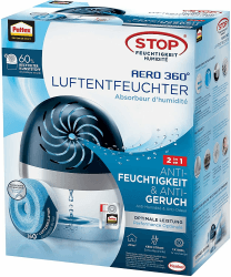 Pattex AERO 360º Luftentfeuchter, ultra-absorbierender Raumentfeuchter, hilft Kondenswasser, Schimmel- und Modergeruch zu vermeiden, nachfüllbarer Raumluftentfeuchter, 1 Gerät inkl. 1 Nachfülltab 450g Neutral Luftentfeuchter + 1 x 450g Nachfülltabs Blau
