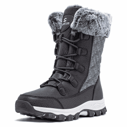 HOBIBEAR Damen Schneestiefel Warm Gefütterte Anti-Rutsch Wasserdicht Outdoor Winterstiefel Grau 38 EU