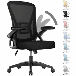 naspaluro Bürostuhl mit Verstellbaren Armlehnen, Ergonomischer Schreibtischstuhl mit Netzbespannung, Lordosenstütze, Höhenverstellbarer, Gepolstertem Sitzkissen, 360° Drehstuhl, Schwarz Schwarz Ohne Kopfstütze