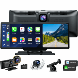 Volam 9.26 Zoll Carplay Display mit 2.5K Dashcam Auto Vorne,1080P Rückfahrkamera, Wireless A-pple Carplay Android Auto, Mirror Link, Navigation, G00gle,Siri, FM,AUX, Loop Recording, 64G SD-Karte