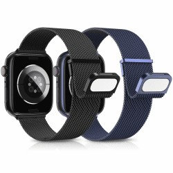 AMSKY 2 Stück Band Kompatibel mit Apple Watch Armband 44mm 40mm 46mm 45mm 42mm 41mm 49mm 38mm, Dual Magnet Edelstahl Metall Kompatibel mit iWatch Armband Se Ultra Series 10 9 8 7 6 5 4 3 2 1 (46mm/45mm/44mm/49mm)+(S3/2/1 42mm) C-Schwarz/Blau