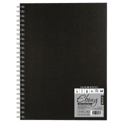Daler Rowney Skizzenbuch, Ebenholz, 160 g/m², A4, leicht strukturiert, Hardcover, Spiralbindung, 40 schwarze Blätter, ideal für professionelle Künstler WB A4 BLACK PAPER