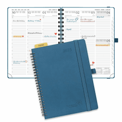 POPRUN Kalender 2025 Wochenplaner Ringbuch mit Softcover, ca. A5 (22 x 16,5 cm), 12-Monate-Terminplaner (Jan.2025-Dez.2025) 1 Woche 2 Seite mit 100 GSM FSC®-Zertifiziertem Papier - Marineblau Marineblau 22 x 16,5 cm