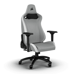 Corsair TC200 Gaming-Stuhl aus Kunstleder, Standard Fit (Langanhaltenden Komfort, Bezug aus Weichem Kunstleder, Integrierte Lendenstütze aus Schaumstoff, 4D-Armlehnen) Hellgrau/Weiß Grau und Weiß Kunstleder