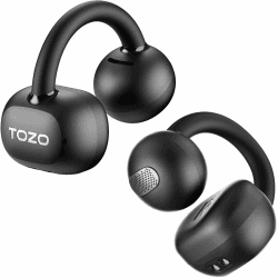 TOZO OpenEarRing Open Ear Kopfhörer 5.4 Bluetooth Kopfhörer, Leicht und Bequem Clip On Kopfhörer, Kopfhörer Kabellos Bluetooth mit APP, 40 Std Spielzeit, LED-Anzeige für Sport, Laufen - Schwarz