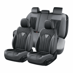 FLORICH Autositzbezüge Leder, Vorder- und Rücksitzbezüge, 5 Stück, komplettes Set, universell passend für die meisten Autos, Limousinen, SUVs und LKWs Grau L-Vollständiger Satz