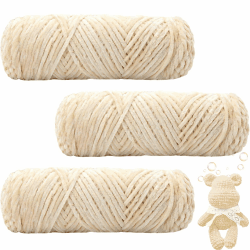 Maxee 300g(3×100g) Samtig Babywolle, Samt Velvet Wolle Chenille Garn, Kuschelweich Chenillegarn, Flauschige Weich Plüschwolle, Häkelgarn Wolle Zum Stricken & Häkeln(Grauweiß)-2 Grauweiß Einfarbig