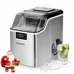 EUHOMY Eiswürfelmaschine Edelstahl, 24 Eiswürfel in 13 Minuten, 24kg/24H Eiswürfelmaschine gastro, selbstreinigender 3,2L Eisbereiter mit Eisschaufel und Korb für Zuhause/Küche/Büro/Bar/RV Silber-24kg