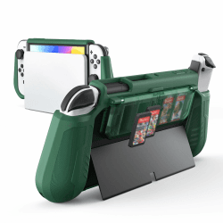 KIWIHOME Switch OLED Hülle Kompatibel mit Nintendo Switch OLED 2021, Flip Design Spielkartenhalter, Ergonomischer Komfort TPU Griffhülle Dockbare Hülle für Switch OLED Zubehör und Joy-Cons, Grün