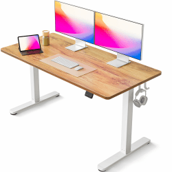 FEZIBO Schreibtisch Höhenverstellbar Elektrisch, 140 x 60 cm Computer Stehschreibtisch mit Memory-Steuerung und Anti-Kollisions Technologie, Hellbraune Tischplatte 140 × 60 cm Hellbraun