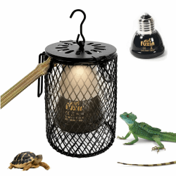 Gohytal Reptilien Wärmelampe mit Schutzkorb, Wärmelampe Keramik Zeit Steuerbare mit Anti-Hot-Bracket-Schutzkäfig und Haken für Haustier Reptilien Brüter