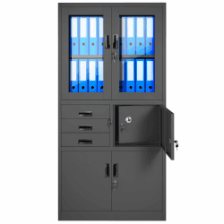 Jan Nowak Aktenschrank C018S Büroschrank Metallschrank Tresor Safe Geheimfach Flügeltüren Schubladen Pulverbeschichtung Stahlblech 185 cm x 90 cm x 40 cm (H x B x T) (Anthrazit) Anthrazit 185 cm x 90 cm x 40 cm