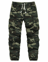 APTRO Herren Cargo Hose Camouflage Freizeithose Elastische Taille Arbeitshose Lange Baumwolle Jogginghose mit 8 Tachen LT23 XXL Lt42 Camo Grün