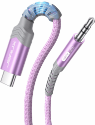 JSAUX USB C auf Klinke AUX Kabel 1M, USBC zu 3,5mm Jack Auto Kopfhörer Adapter Nylon geflochtene Aux Kabel Kompatibel mit iPhone 15 Pro Max/15 Plus, Galaxy S23/S22/S21 Ultra, Huawei P40/Mate40-Lila 1M Lila