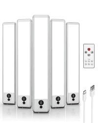 EZVALO Schrankbeleuchtung 23cm mit Fernsteuerung & Bewegungsmelder, 1600mAh USB Unterbauleuchte Küche LED, 5700K Unterschrank Beleuchtung für Kleiderschrank, Küche, Treppe (5 Stück) Weißes Licht 23cm*5 Stück