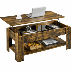 Yaheetech Couchtisch Höhenverstellbarer Kaffeetisch mit verstecktem Stauraum und Verstellbarer Ablage Sofatisch Wohnzimmertisch aus Holz Beistelltisch für Wohnzimmer/Büro, Rostbraun 120 x 59 x (49,5-63,5) cm Rostbraun