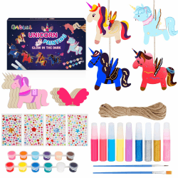 DAOUZL Einhorn Bastelset, 16 Stück 3D Holz Einhorn, Einhorn Deko, Holzbastelsets für Kinder, Einhorn Bastelset Kindergeburtstag, Einhorn Holz Deko, Einhorn zum Bemalen, für DIY Kinder Malen Dekoration