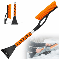 PLACHIDAY Schneebürste-Eiskratzer mit Besen-26-Zoll-Auto-Eiskratzer, Abnehmbares 2-in-1-Design-Schneeräumungsset mit Ergonomischem Schaumstoffgriff, Geeignet für Alle Automodelle (Schwarz Orange)