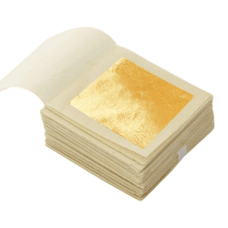 KINNO Echte Blattgold Essbar 24 Karat Goldfolie 4.33 * 4.33cm zum Basteln Lebensmittel Kuchen Backen Torten Dekorfolie Kunsthandwerk 100 Blatt 100PCS