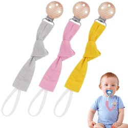 Vicloon Schnullerkette Baumwolle,3 Stück Schnullerkette Baby for Mädchen und Jungs,Baby Schnullerkette Clip Geschenk zum Baby -Rosa 3pcs Rosa Buche-stil
