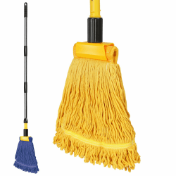 Myiosus Wischmopp, Industrieller Bodenwischer aus Baumwolle, Kommerzieller Boden Wischer mit 163cm Teleskopstiel und 2 Moppkopf, Nassmopp mit Schlaufenenden für Zuhause, Garage, Büro, Mall, Lager
