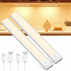 OUILA Schrankbeleuchtung LED mit Bewegungsmelder Unterbauleuchte Küche LED USB-C wiederaufladbar LED-Licht Dimmbar kabellos Nachtlicht für Küche Kleiderschrank Schrank 20.5CM 2 Stück Warmweiß 20.5cm*2