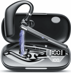 Bluetooth Headset V5.3, 60Hrs Freisprecheinrichtung Wireless Headset mit Dual Geräuschunterdrückung Mic, Mute, zwei Geräteanschluss, LED Anzeige, IPX7 Wasserdicht, Headset Kabellos für Büro/Geschäft Tiefschwarz