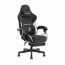 Dowinx Gaming Stuhl Bürostuhl Stofftasche Federkissen Massage Gaming Stuhl Stoff mit Kopfstütze, Ergonomischer Gaming Stuhl mit Fußstütze Schwarz & Weiß 136*60*57