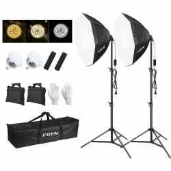 FGen Softbox Set Fotostudio，70cm Achteckiges Softbox LED Fotolicht mit 135W 3000-6500K, 2m Vollverstellbare Lichtstativ Foto licht für YouTube, Tiktok Videoaufnahmen, Studio Portraits, Fotografie 2x70cm Achteckige Softbox