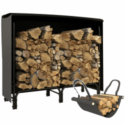 Outsunny Kaminholzregal 120 x 36 x 99 cm Brennholzregal mit Tragetasche aus Segeltuch, 600D Oxford Wasserabweisende Abdeckung, Feuerholzregal für Garten, Terrasse, Metall, Schwarz 120L x 36B x 99H cm Schwarz
